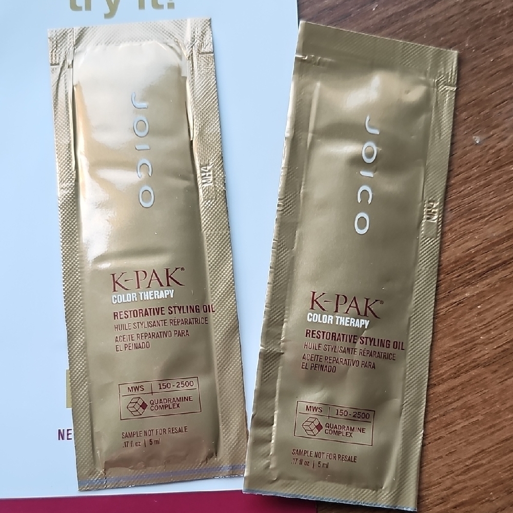 Joico K-Pak Color Therapy Styling Oil - 2 Sample Packets With Info Card